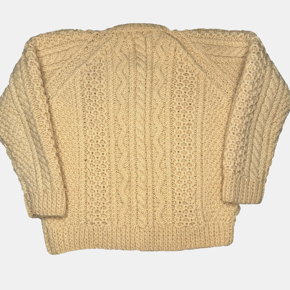 VTG Shiela Handknits Cardigan Size XXS/Kids 12 Cream Irish Wool Chunky Fisherman - Picture 2 of 6